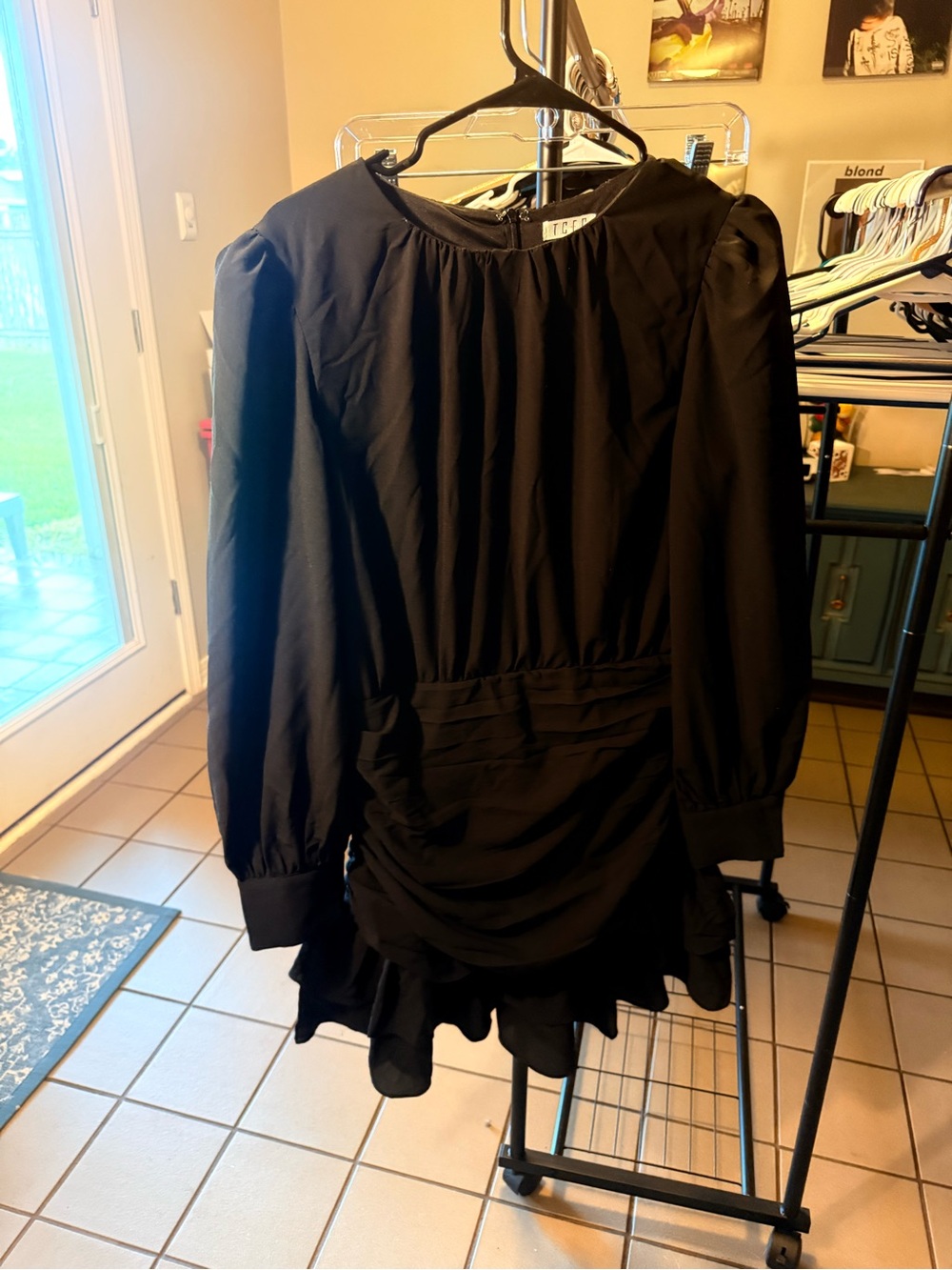 TCEC Black Long-Sleeve Ruffled Hem Dress